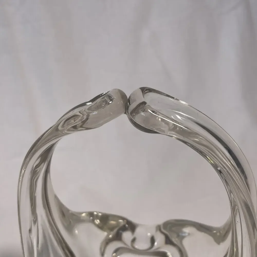 Vintage Hand Blown Clear Glass Basket Ashtray Easter Server